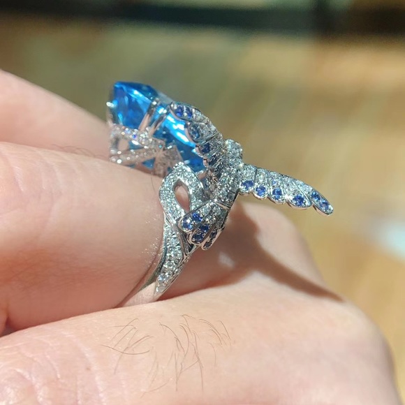 Humming bird topaz diamond and sapphire ring - Picture 3 of 3